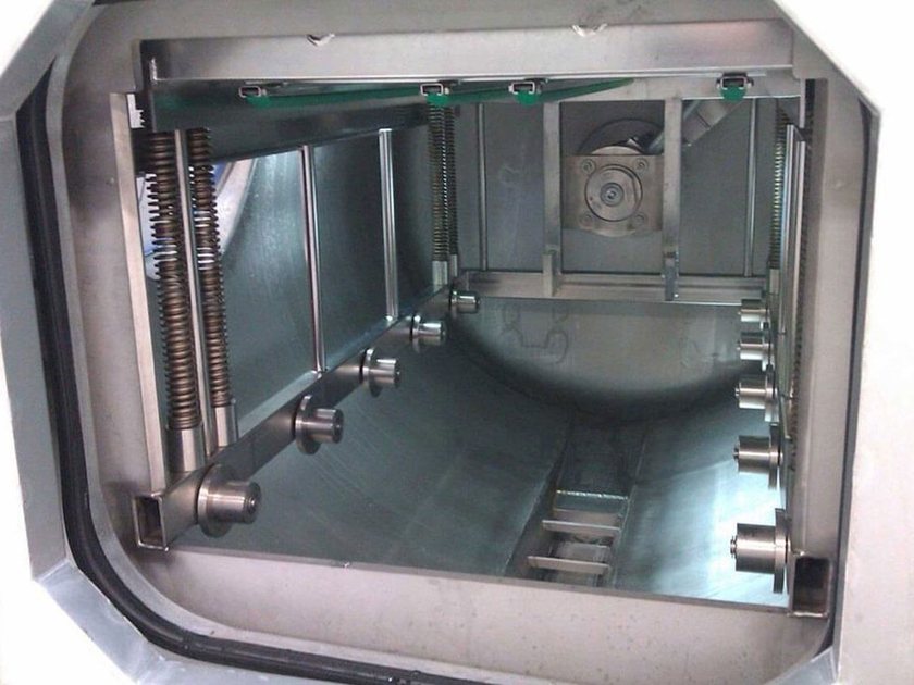 Interior of an industrial parts washing chamber